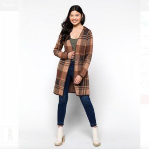 Plaid Brown Cardigan Sweater